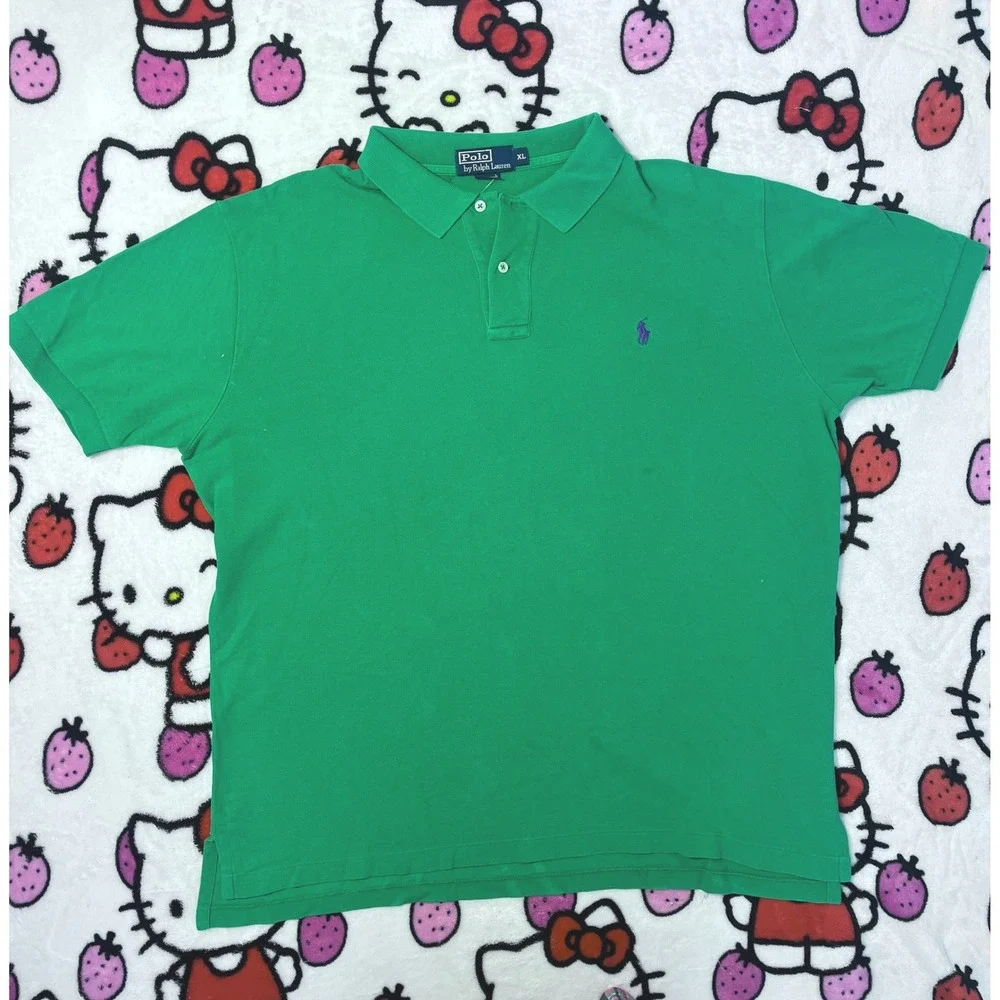 Polo Ralph Lauren Mens Green Short Sleeve Pique‎ Polo Shirt Purple Pony Logo
